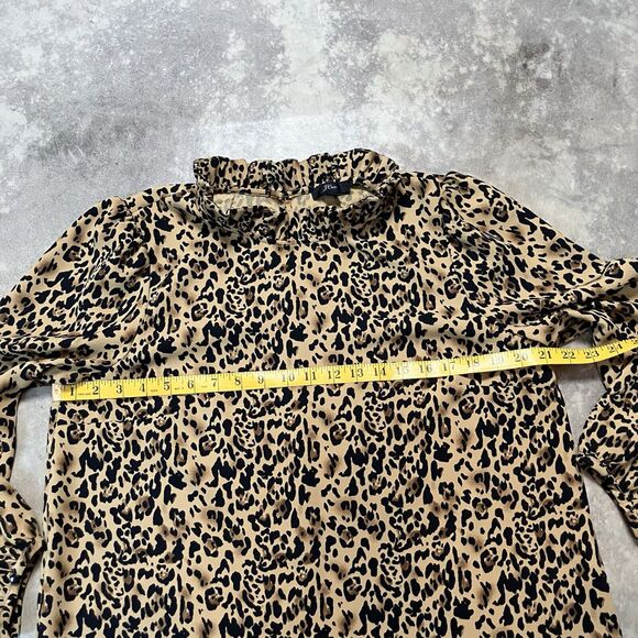 J.Crew Blouse Womens Large Ruffle‎ Neck Leopard Print Long Sleeve Style AJ555 - Picture 2 of 8